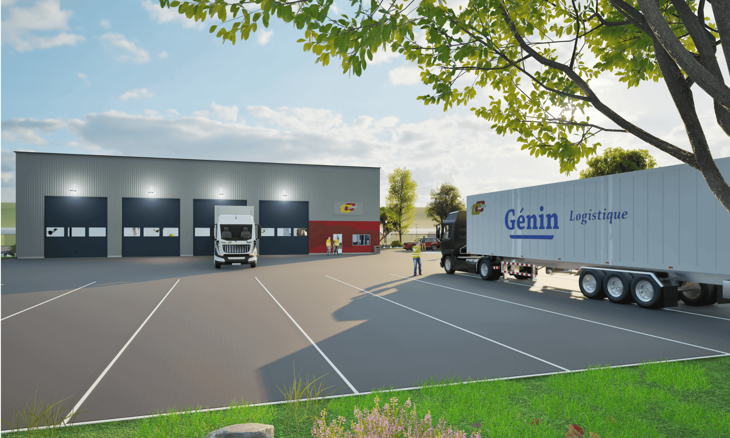 Image 3D de la façade avant de l'atelier poids lourds de Contignon